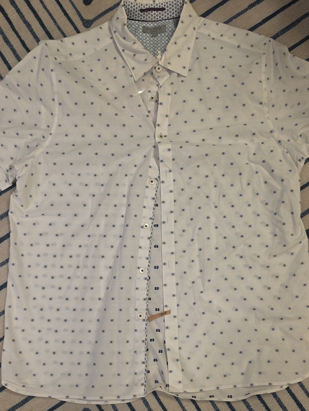 Ted Baker White Short-Sleeve Button-Down Shirt with Navy Micro Dots